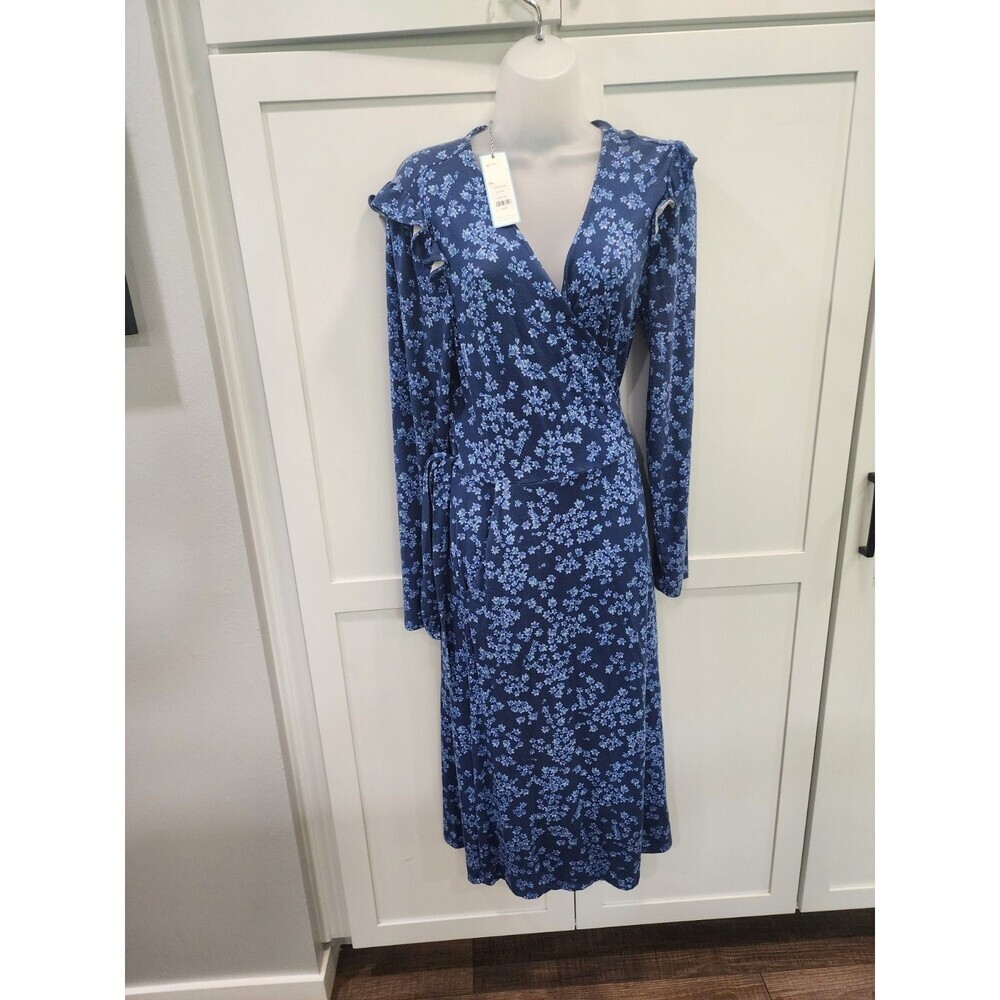 NEW DRAPER JAMES RSVP Wrap Dress Size Medium Long Sleeve Blue Cottagecore
